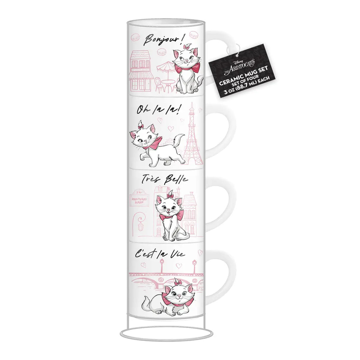 Disney Aristocats Marie 4pc 3oz Ceramic Stackable Mug Set