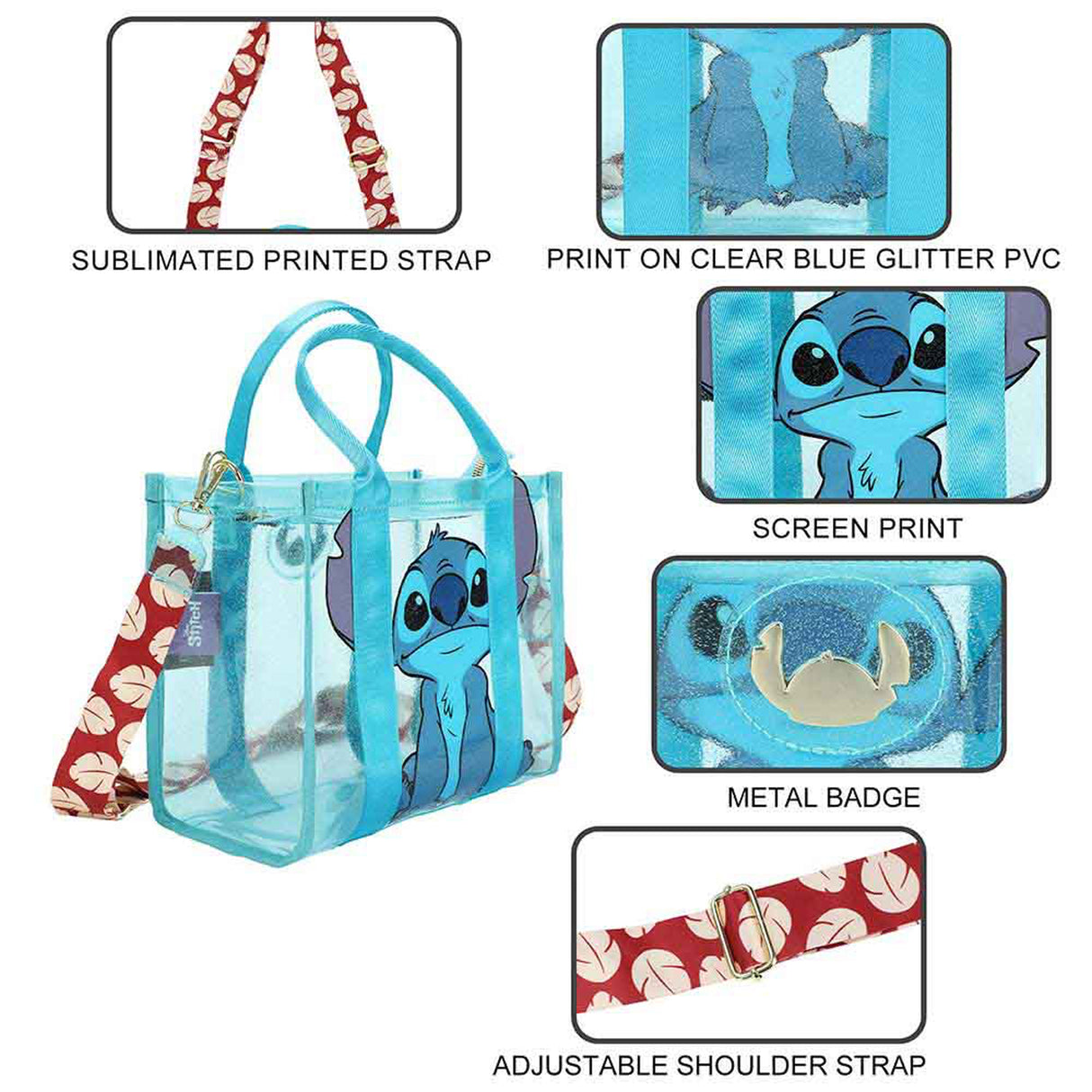 Disney Stitch Glitter Clear Tote Crossbody Bag