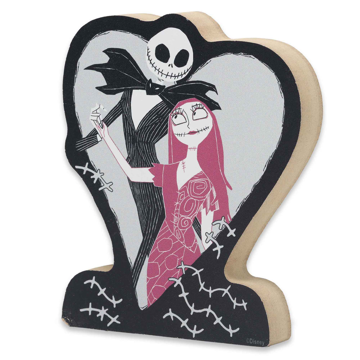 Nightmare Before Christmas Jack & Sally Heart Chunky Wood Decor