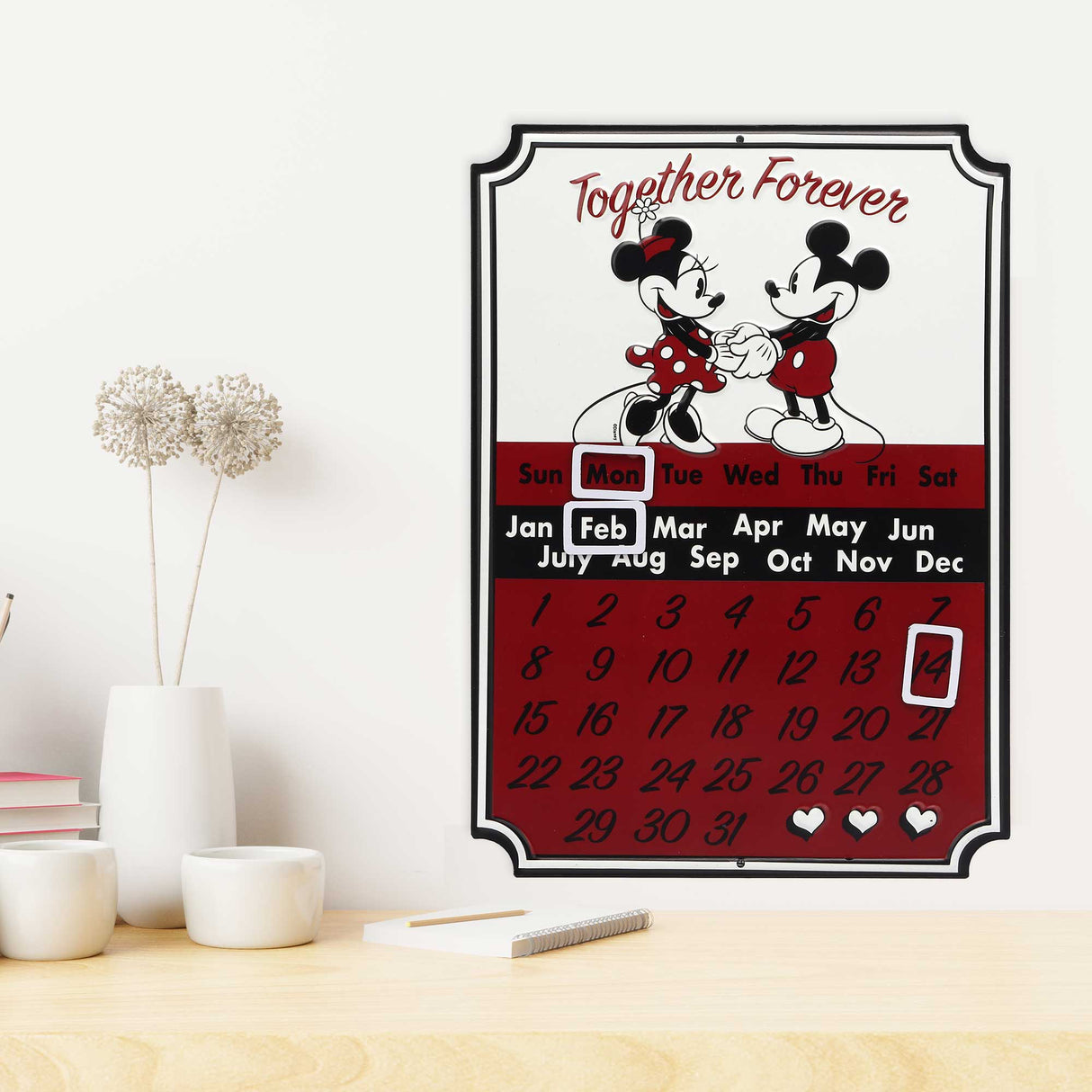 Disney Mickey & Minnie Mouse Calendar Metal Sign