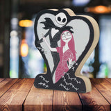 Nightmare Before Christmas Jack & Sally Heart Chunky Wood Decor