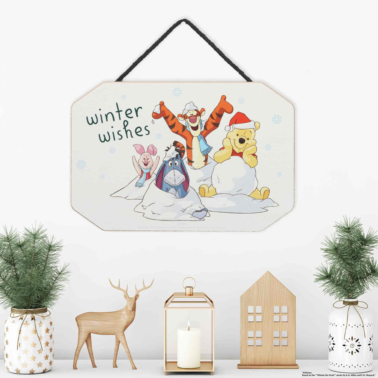 Disney Winnie the Pooh Winter Wishes Hanging Wood Wall Decor