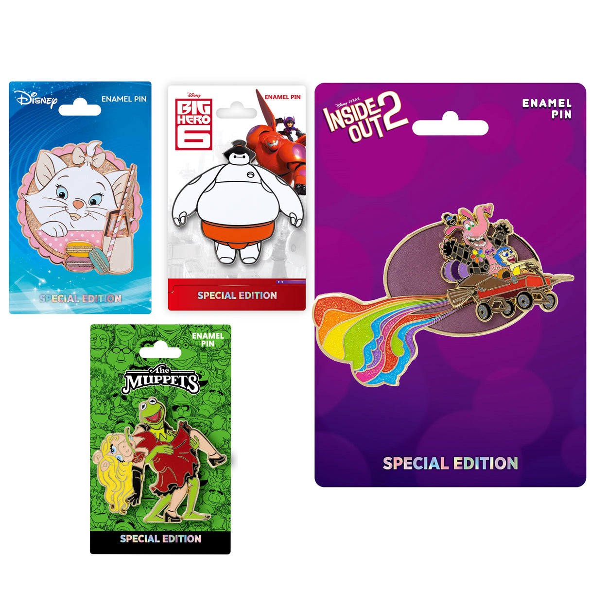 Disney 4 Pin Pack, Inside Out, Muppets, Aristocats, and Big Hero 6 Collectible Pin Special Edition 300 - NEW RELEASE