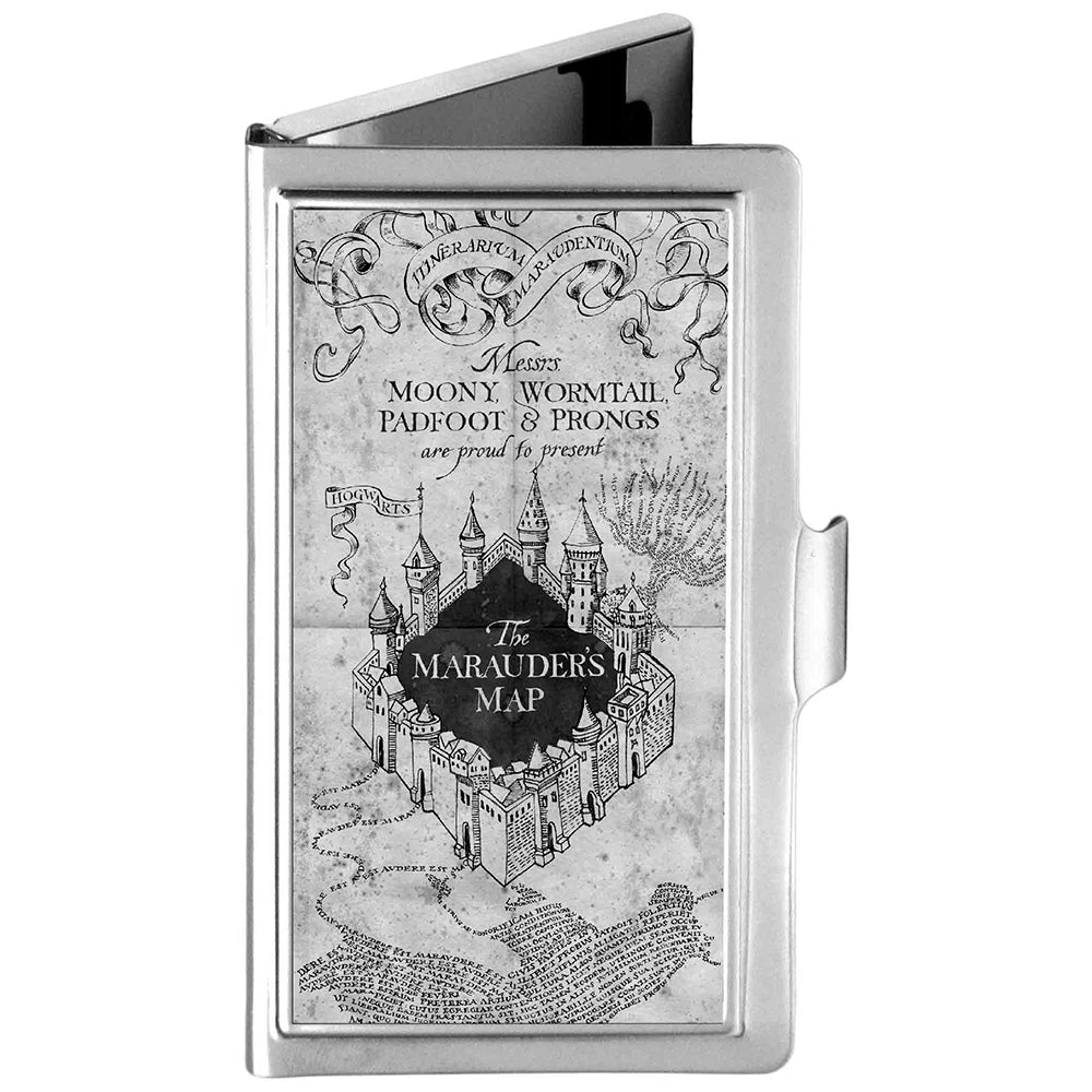 Business Card Holder - SMALL - Hogwarts School THE MARAUDER&#39;S MAP Brushed Silver/Black