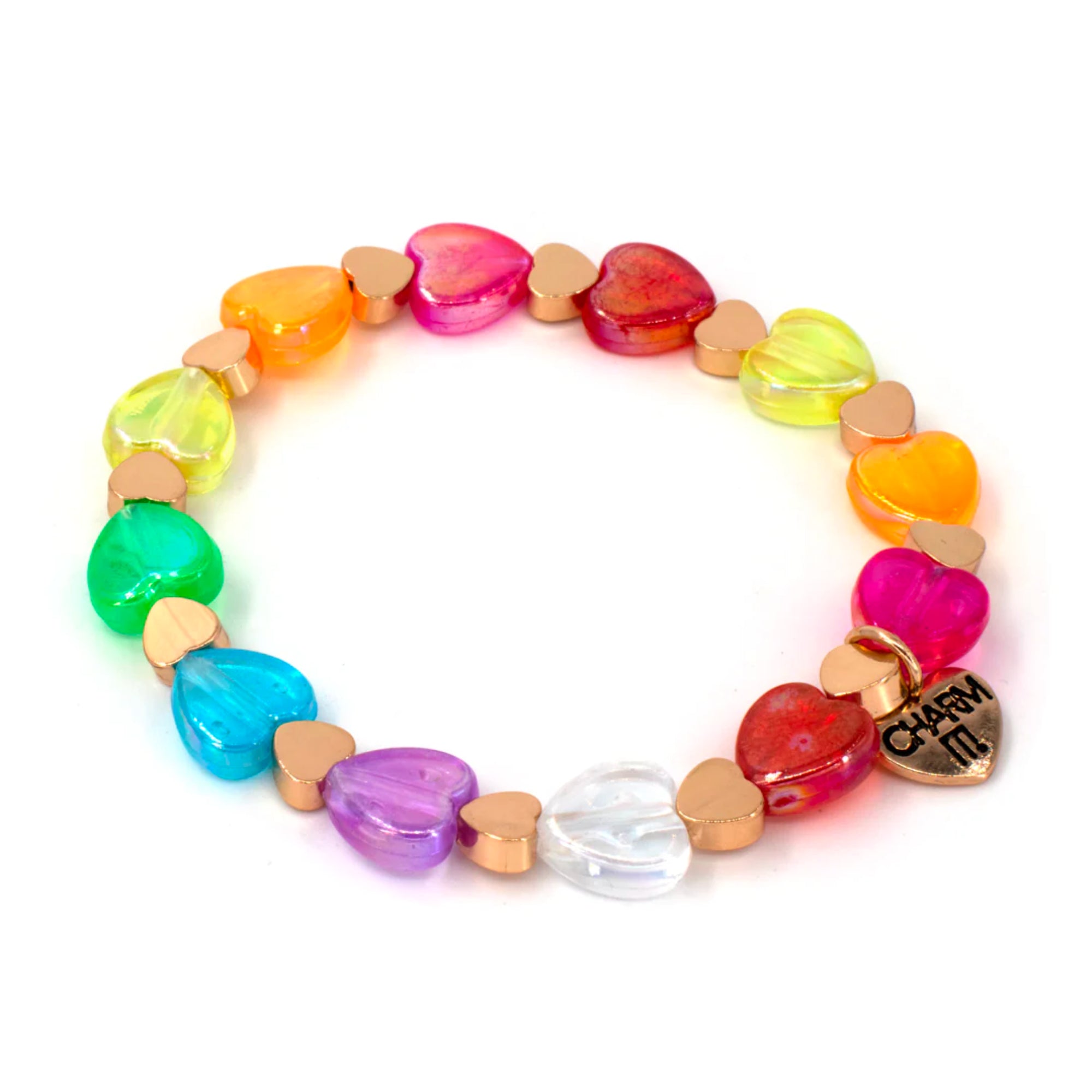 CHARM IT! - Gold Rainbow Heart Bead Stretch Bracelet