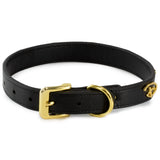 Vegan Leather Dog Collar - Disney Black PU w Gold Cast Signature D Logo Embellishments