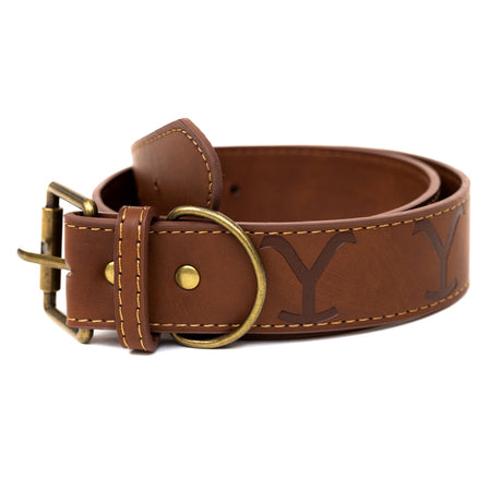 Vegan Leather Dog Collar - Yellowstone Dutton Ranch Logo Debossed Brown PU Leather