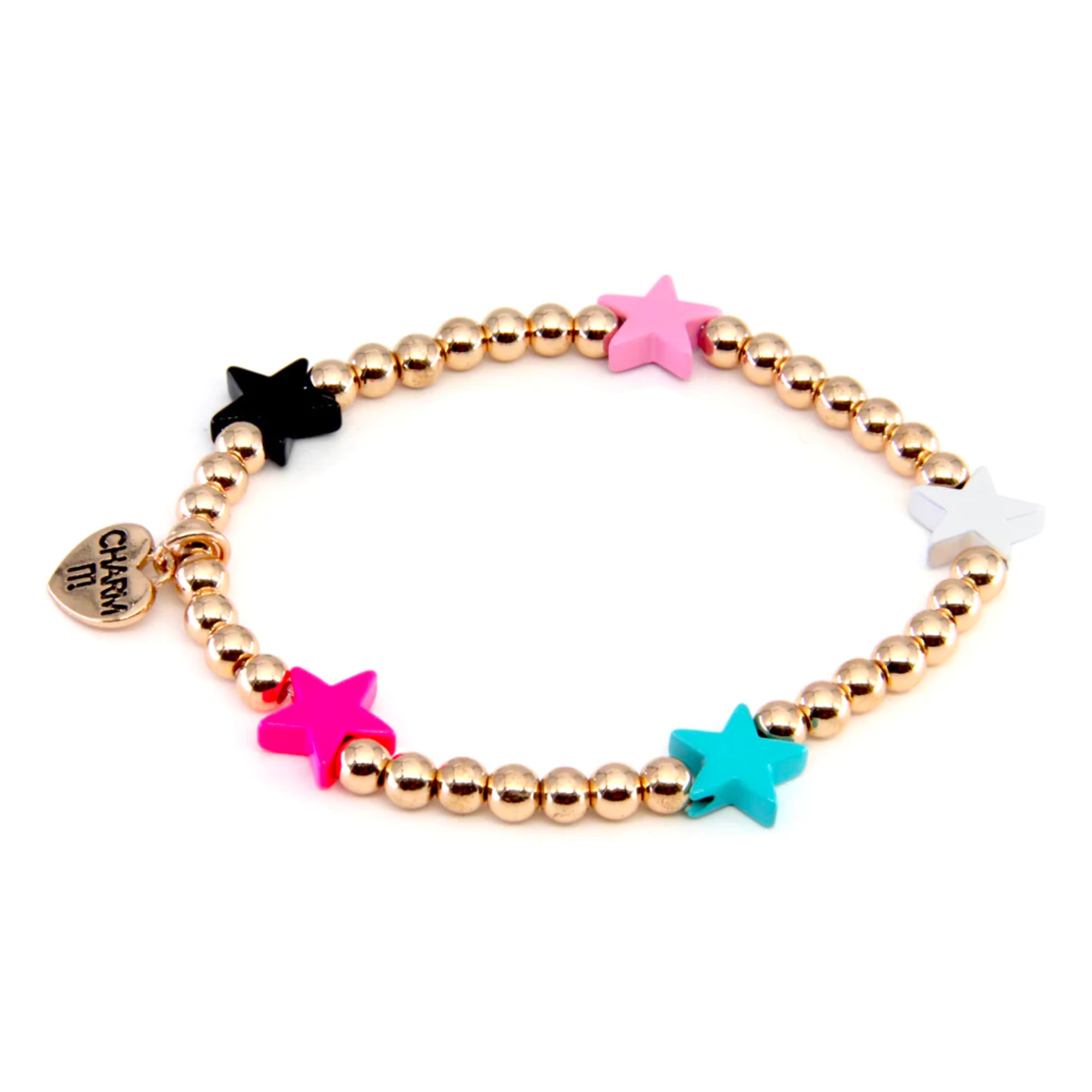 CHARM IT! - Gold Bead Multi Star Stretch Bracelet