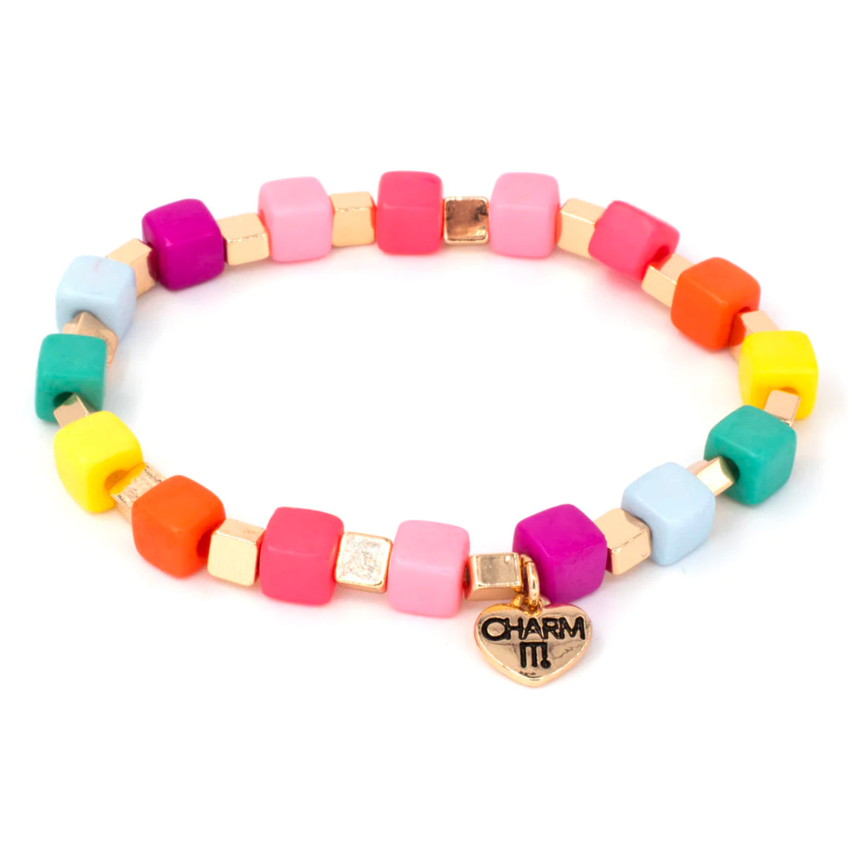 CHARM IT! - Gold Multi Cube Stretch Bead Bracelet