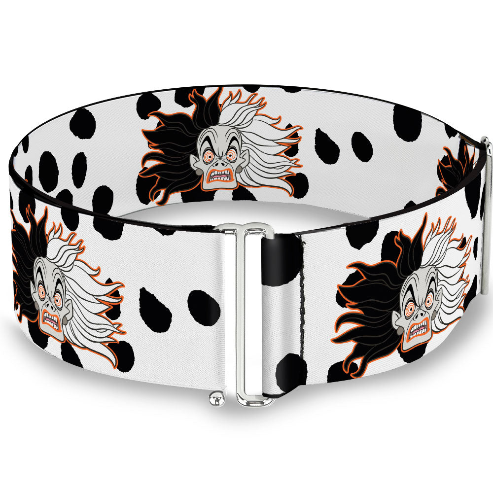 Cinch Waist Belt - Cruella De Vil Driving Mad Face Dalmatian Spots White Black