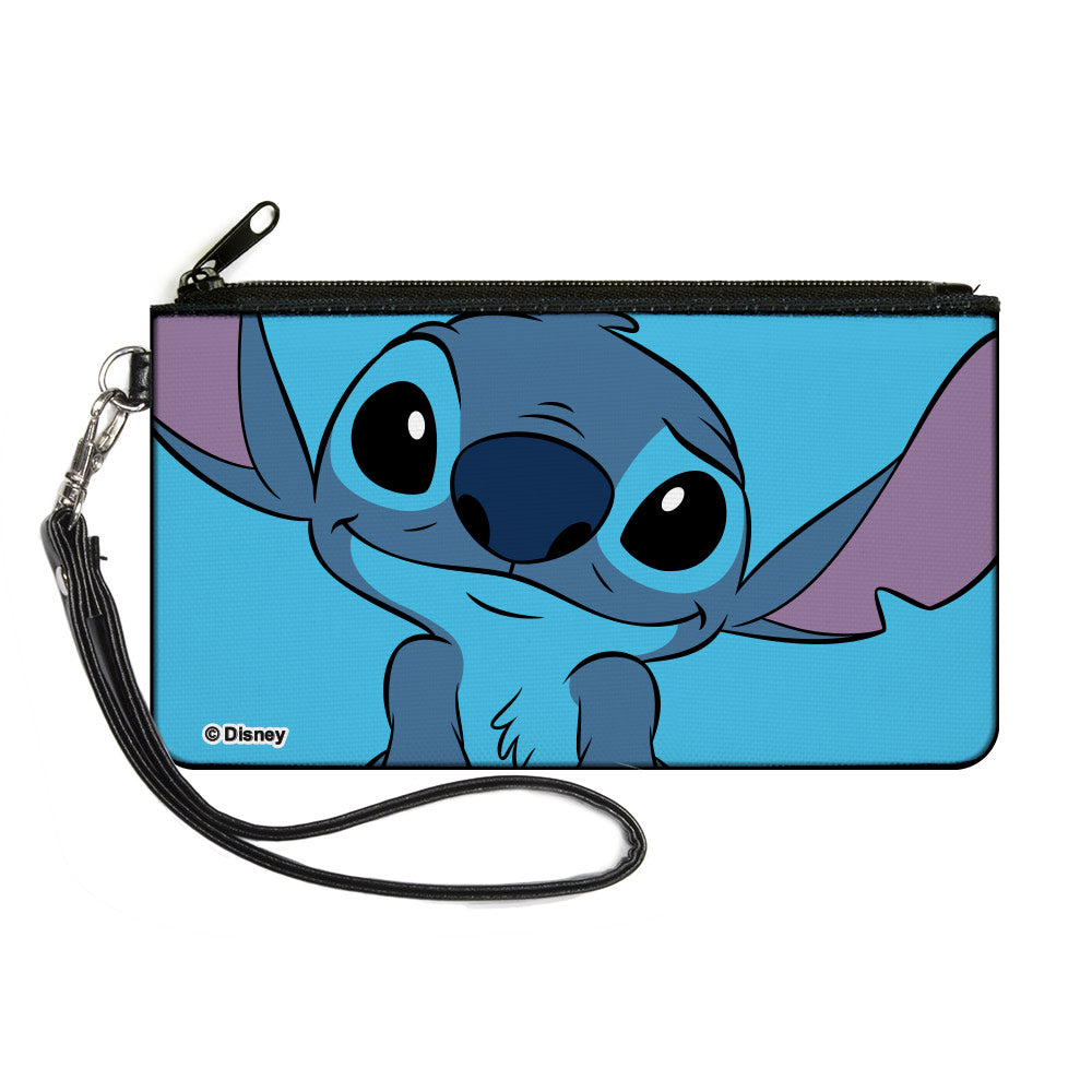 Canvas Zipper Wallet - LARGE - Lilo & Stitch Stitch Sweet Smiling Pose CLOSE-UP Blues