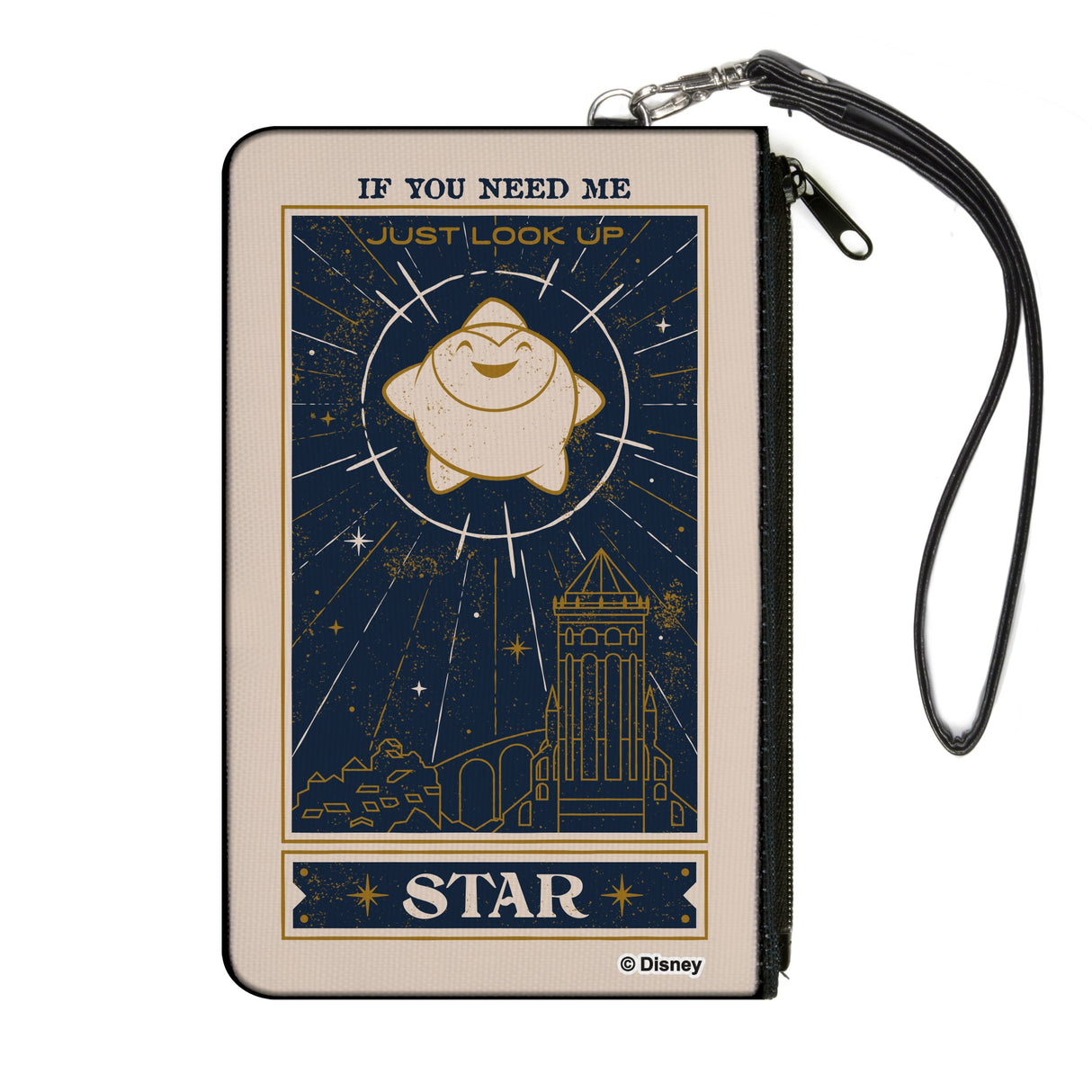 Canvas Zipper Wallet - LARGE - Wish STAR IF YOU NEED ME Sparkle Pose Biege/Blues/Gold