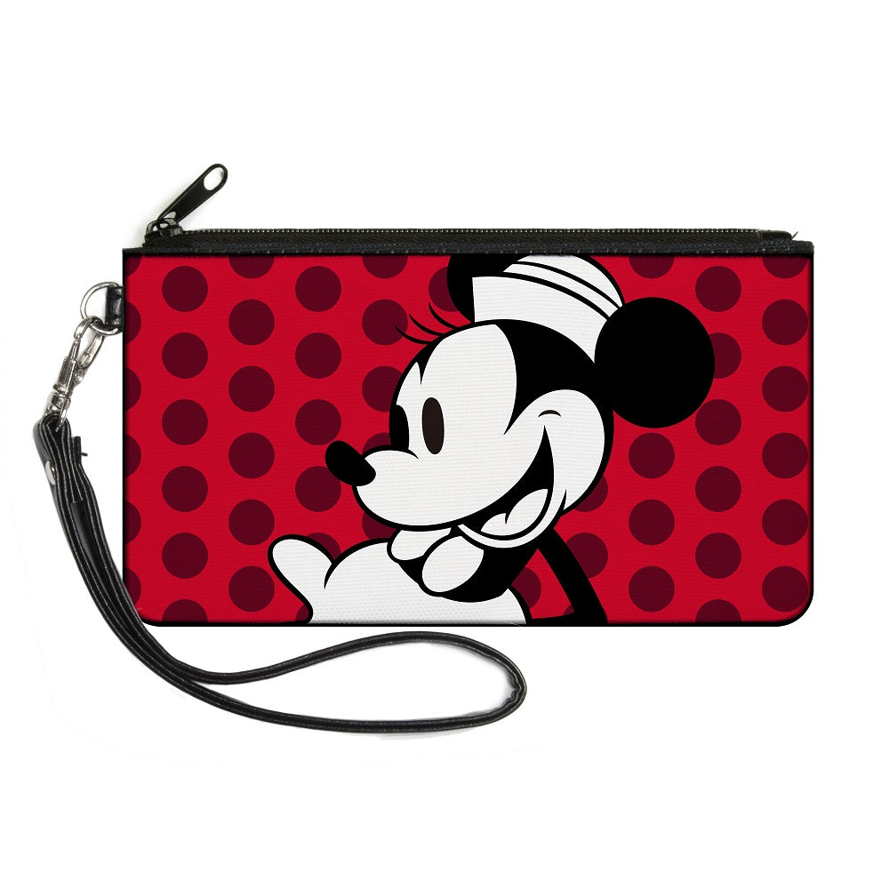 Canvas Zipper Wallet - LARGE - Vintage Minnie Smiling Pose CLOSE-UP Dots Reds/Black/White