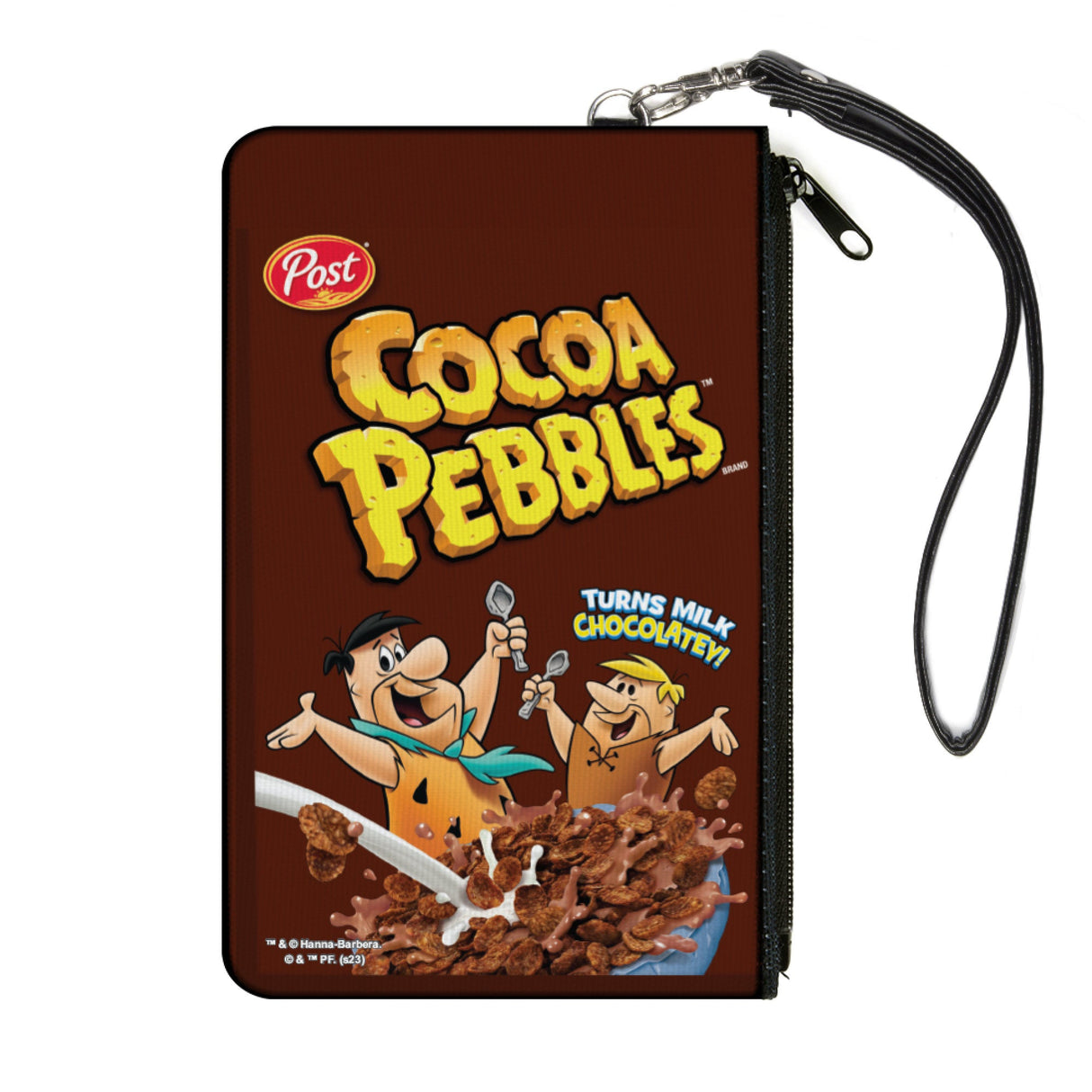 Canvas Zipper Wallet - LARGE - COCOA PEBBLES Fred Flintstone and Barney Rubble Cereal Box Replica Brown