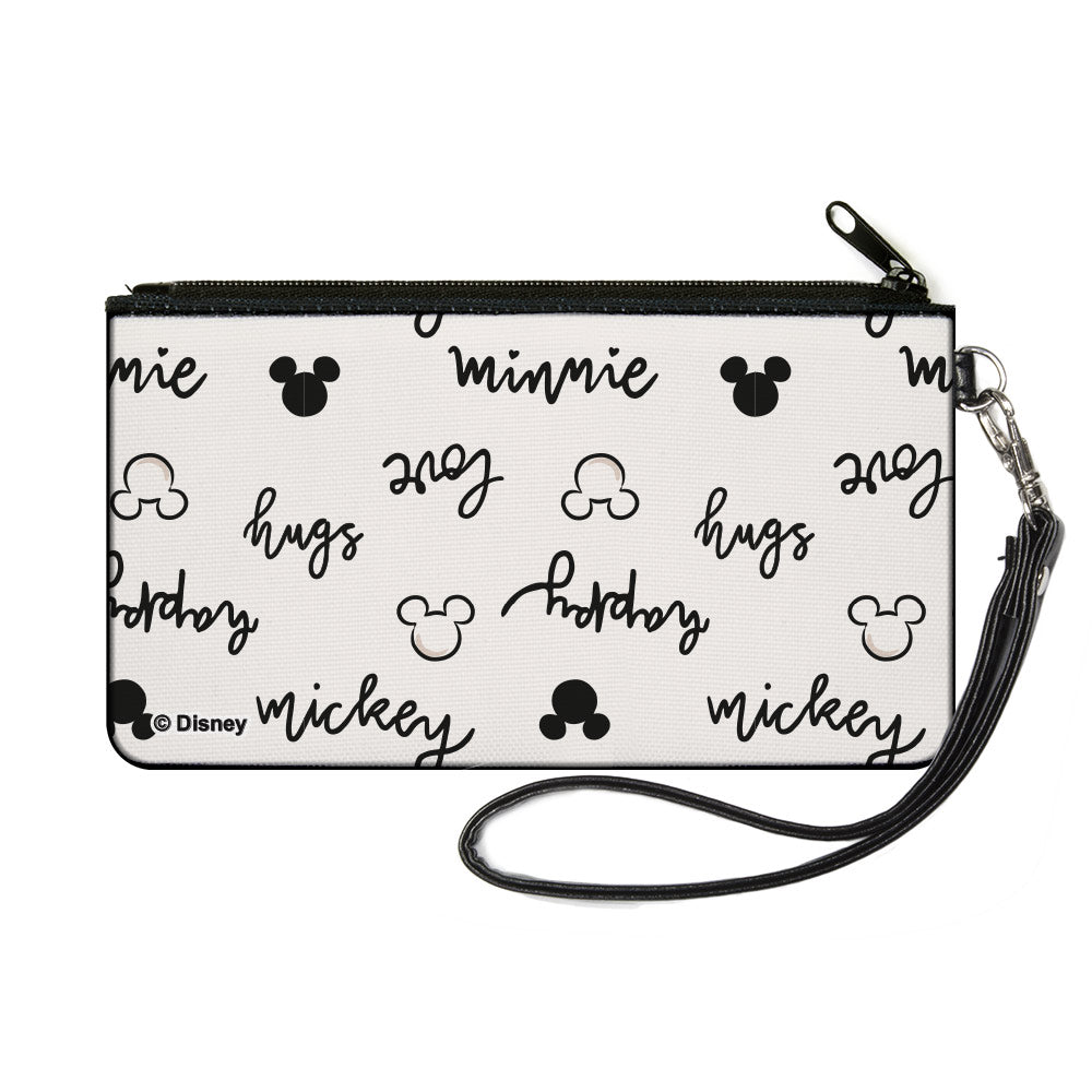 Canvas Zipper Wallet - SMALL - Mickey and Minnie Mouse Icons and Script Doodles White/Black