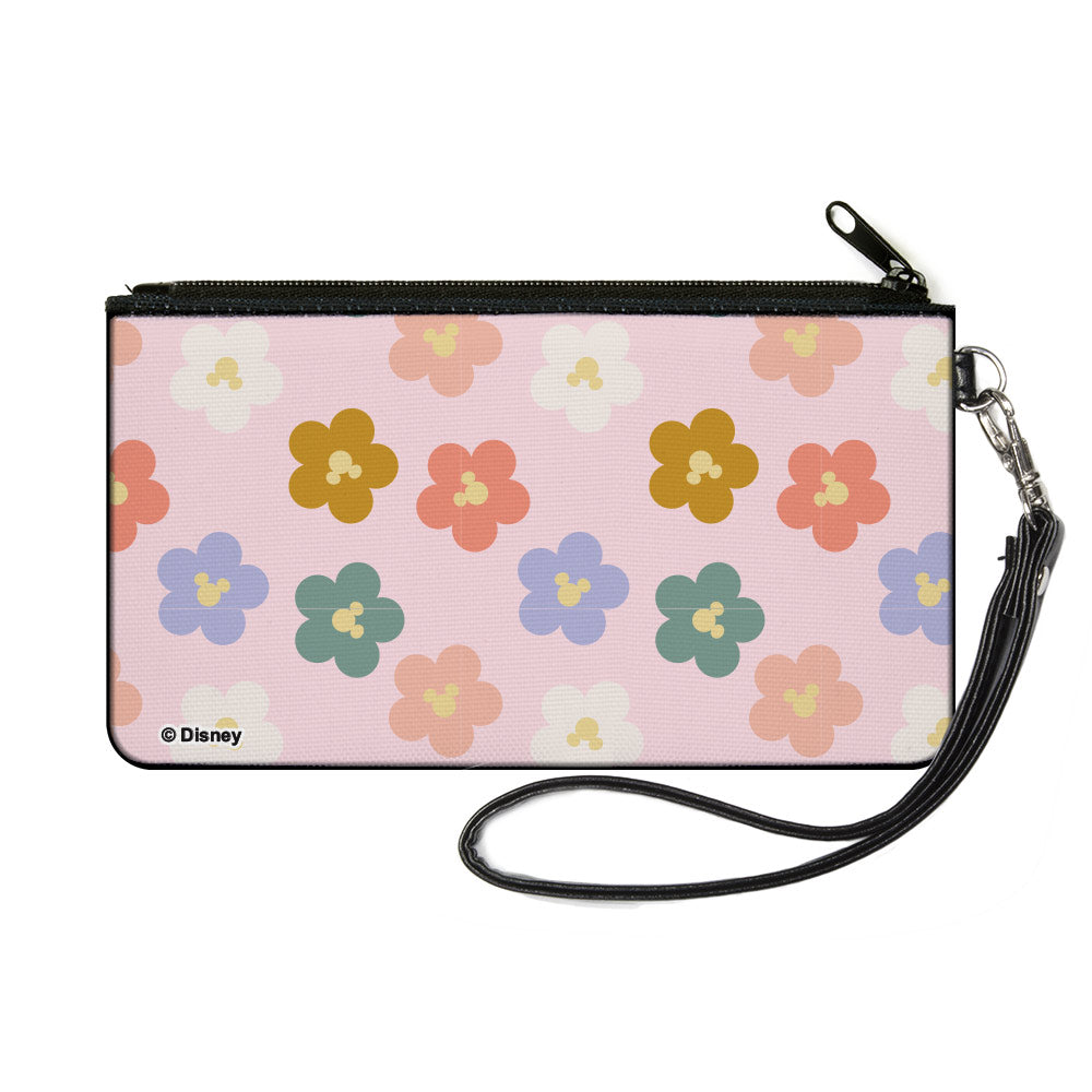 Canvas Zipper Wallet - SMALL - Mickey Mouse Ears Icon Flowers Pink/Multi Pastel