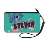 Canvas Zipper Wallet - SMALL - Lilo & Stitch Stitch Claws Out Pose and Title Aqua Blue