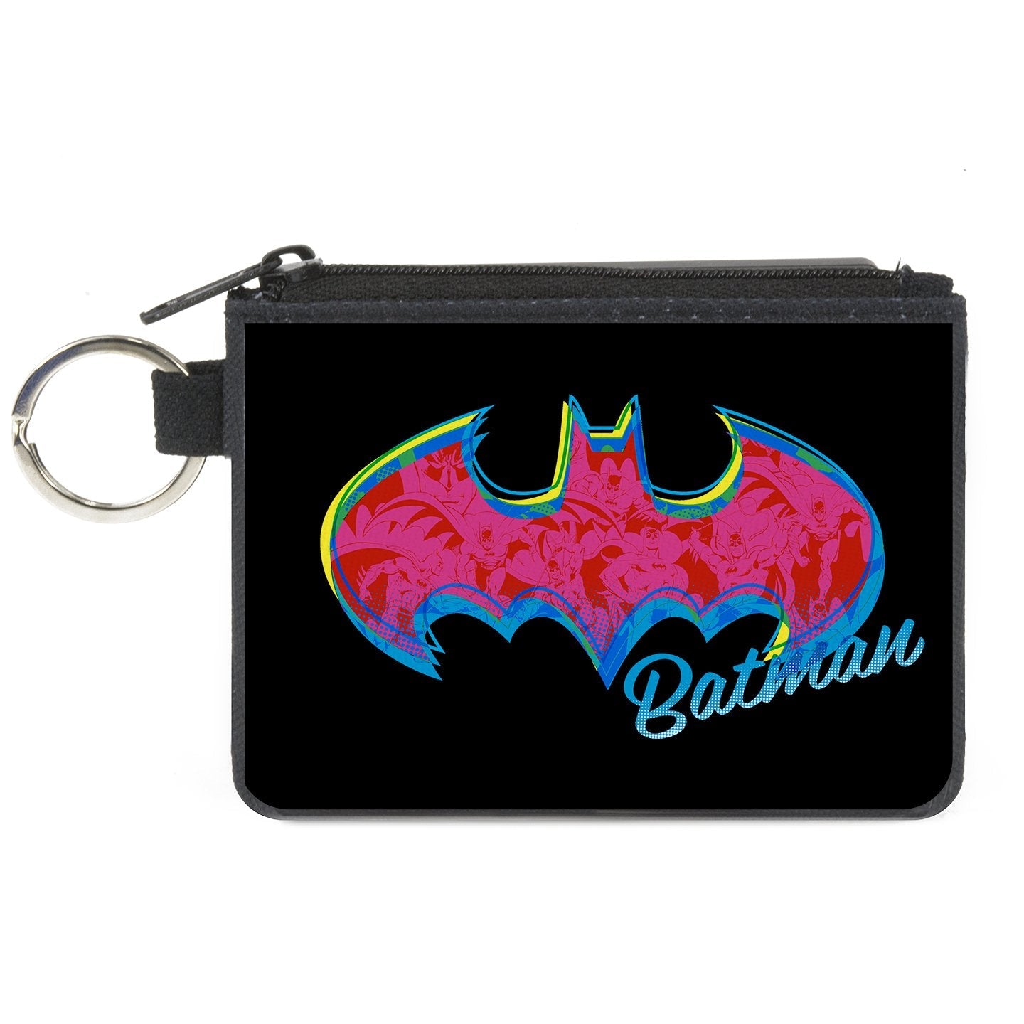 Canvas Zipper Wallet - MINI X-SMALL - BATMAN Icon/Batman Pose Fill Black/Yellows/Blues/Pinks