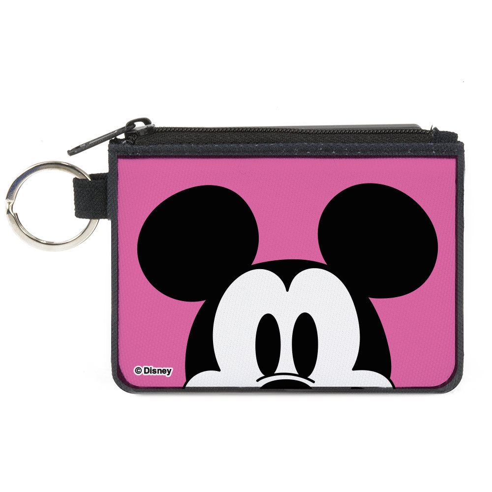 Canvas Zipper Wallet - MINI X-SMALL - Mickey Mouse Face Character Close-Up Pink