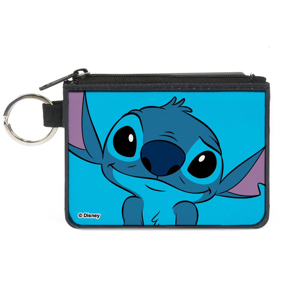 Canvas Zipper Wallet - MINI X-SMALL - Lilo & Stitch Stitch Sweet Smiling Pose CLOSE-UP Blues