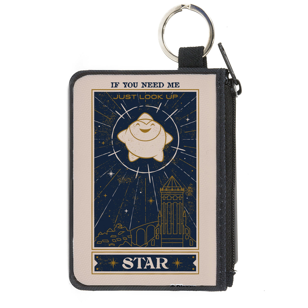 Canvas Zipper Wallet - MINI X-SMALL - Wish STAR IF YOU NEED ME Sparkle Pose Biege/Blues/Gold