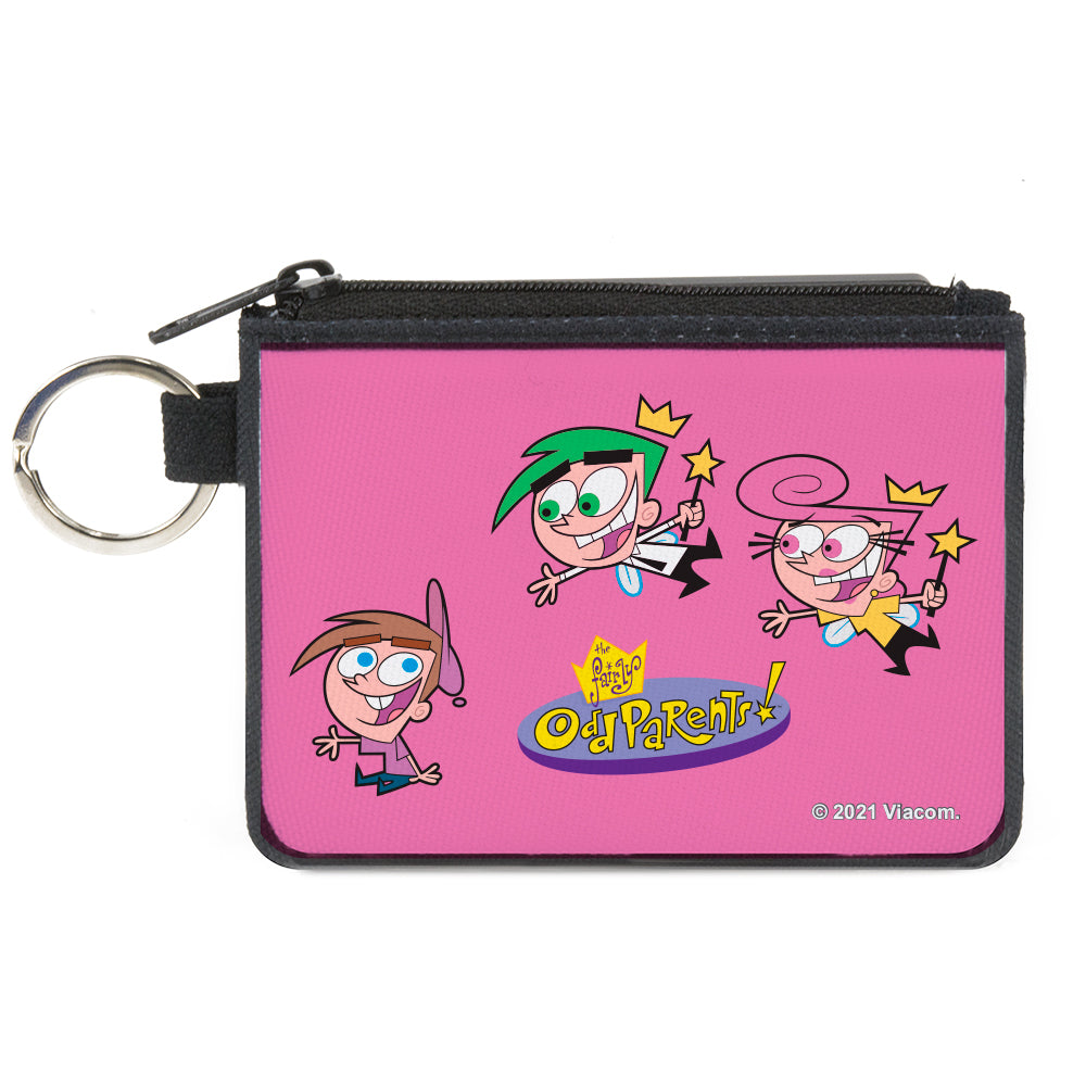 Canvas Zipper Wallet - MINI X-SMALL - THE FAIRLY ODDPARENTS Timmy with Cosmo and Wanda Group Pose Pink