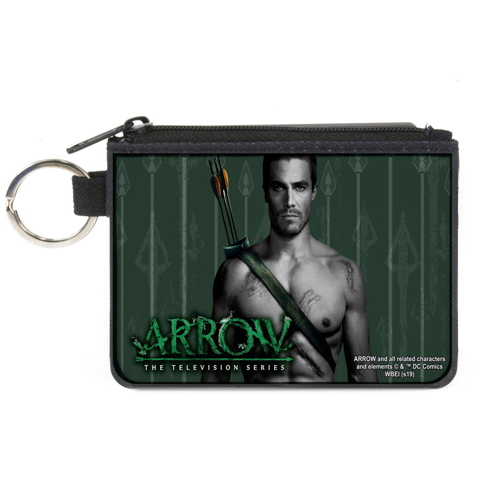 Canvas Zipper Wallet - MINI X-SMALL - ARROW Standing Pose2 Arrow Tips Greens Grays