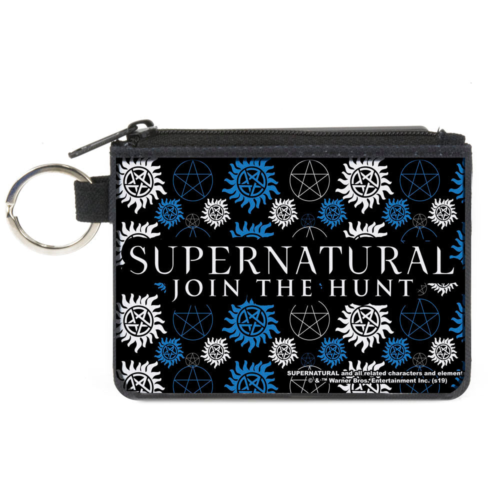 Canvas Zipper Wallet - MINI X-SMALL - SUPERNATURAL-JOIN THE HUNT Icons Scattered Black Blues White