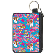 Canvas Zipper Wallet - MINI X-SMALL - Gremlins The New Batch Gizmo Poses Peace Collage Blues/Pinks