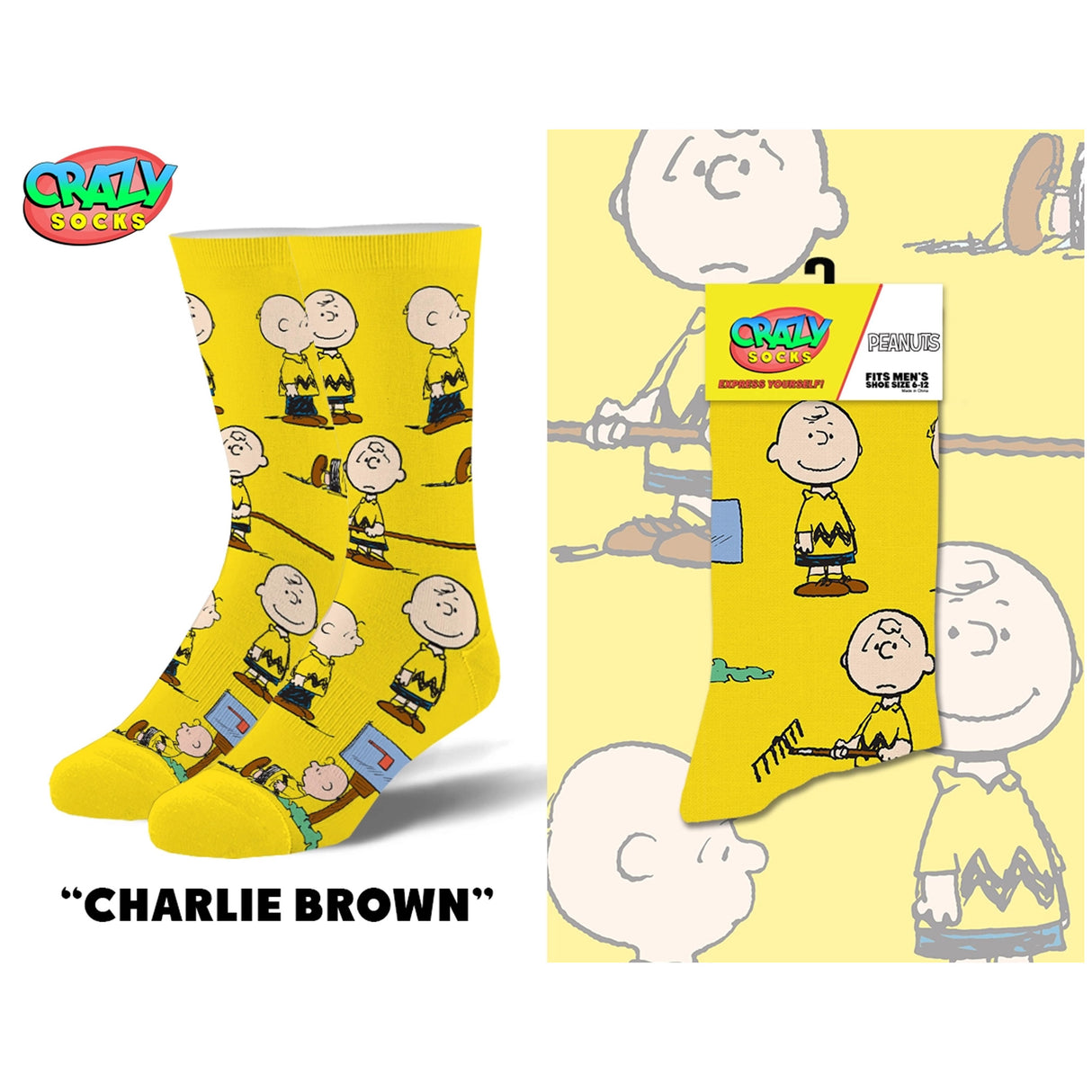 Charlie Brown Men's Crew Folded Socks