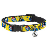 Breakaway Cat Collar with Bell - Animaniacs Yakko Wakko and Dot Poses Yellow/Blue