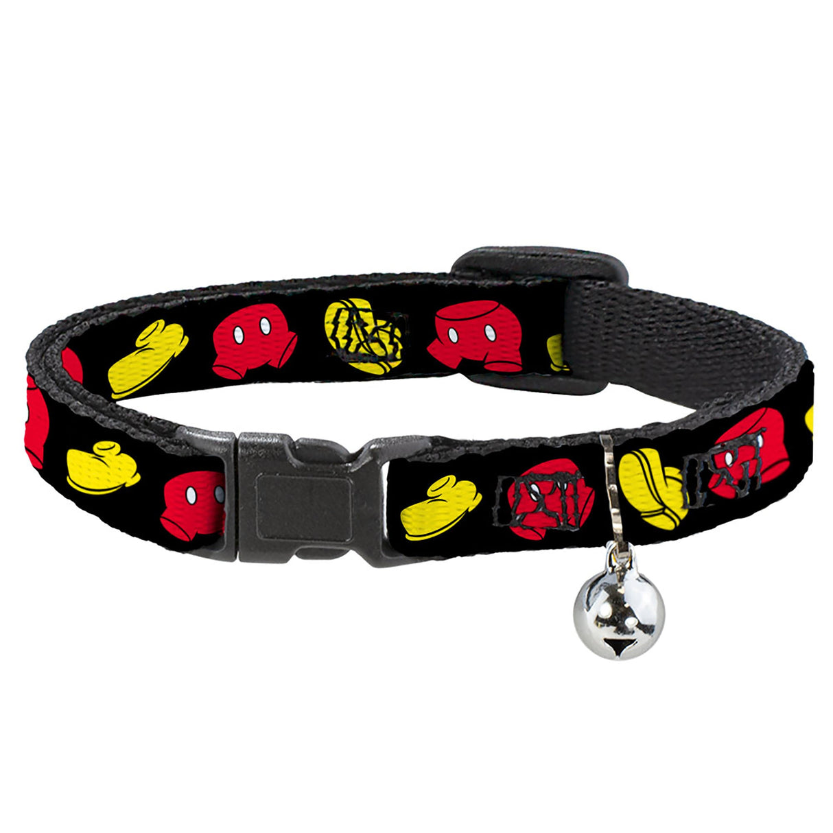 Breakaway Cat Collar with Bell - Mickey Mouse Shorts and Shoes Black/Red/Yellow