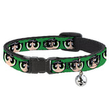 Breakaway Cat Collar with Bell - The Powerpuff Girls Buttercup Face Close-Up Green