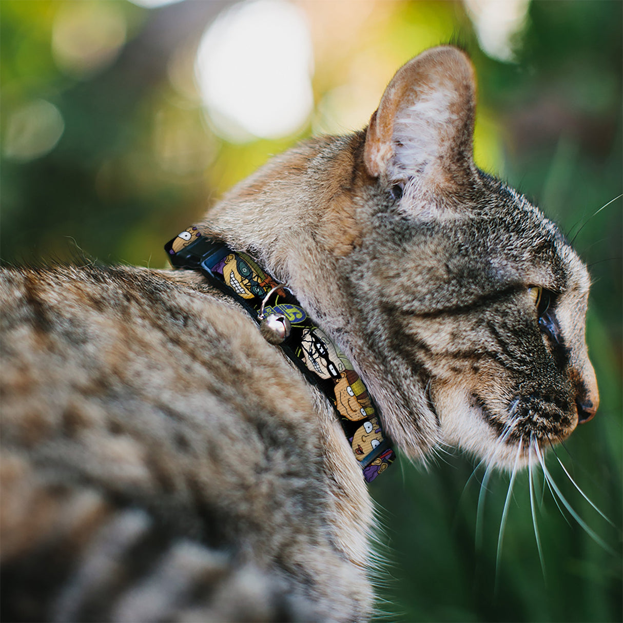 Breakaway Cat Collar with Bell - ROCKET POWER RP Logo/4-Character Faces CLOSE-UP Black/Green/Blue