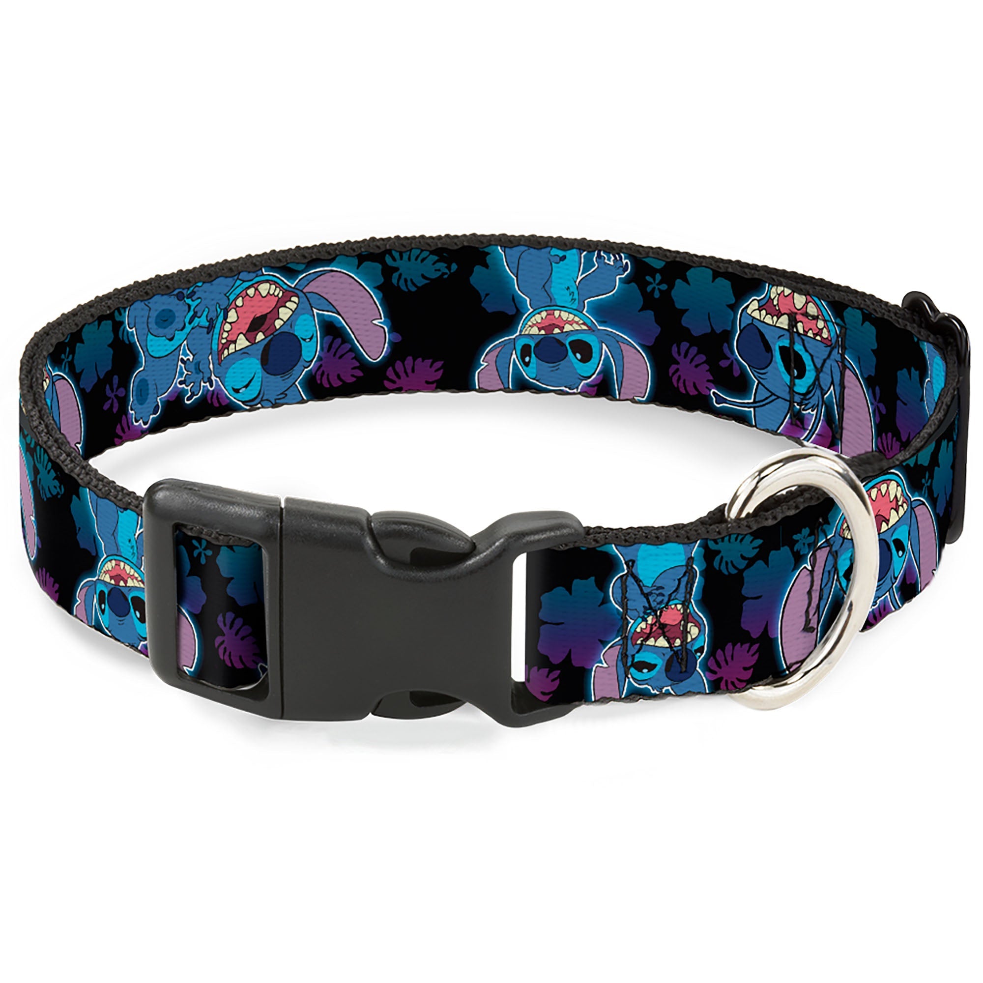 Plastic Clip Collar - Stitch 2-Expressions/2-Poses Tropical Flora Black/Purple-Blue Fade