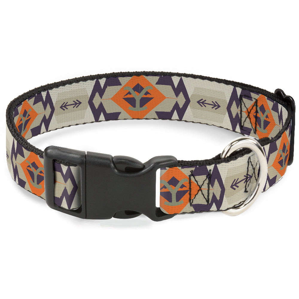 Plastic Clip Collar - Yellowstone Y Logo Native American Tribal Tans/Blue/Orange