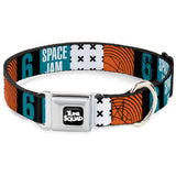 Space Jam 2 TUNE SQUAD Logo Full Color Black/White Seatbelt Buckle Collar - SPACE JAM Number 6 Blocks Black/Turquoise/White/Red