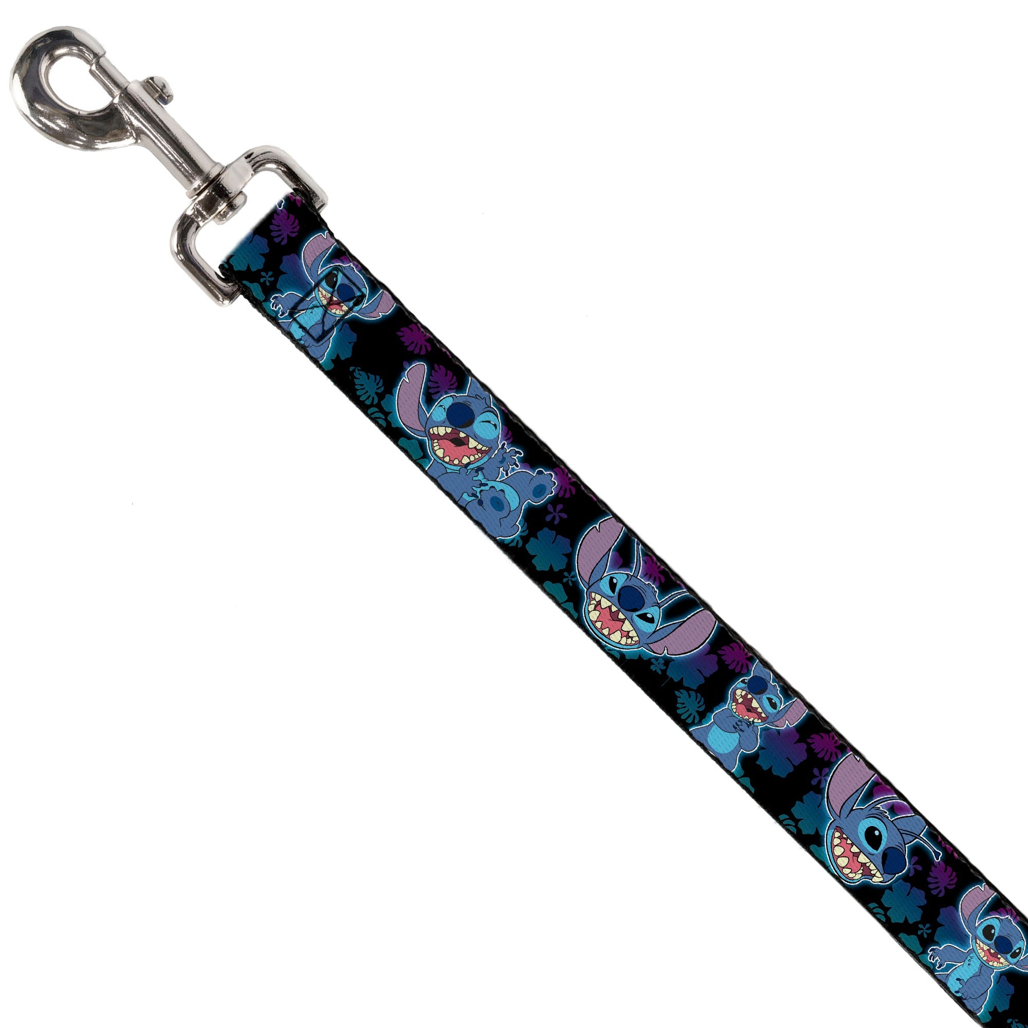 Dog Leash - Stitch 2-Expressions/2-Poses Tropical Flora Black/Purple-Blue Fade