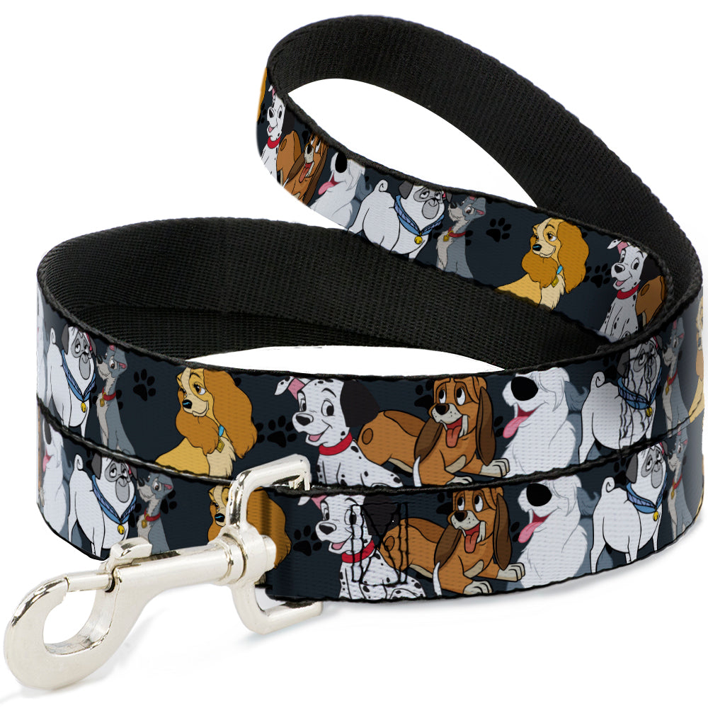 Dog Leash - Disney Dogs 6-Dog Group Collage/Paws Gray/Black