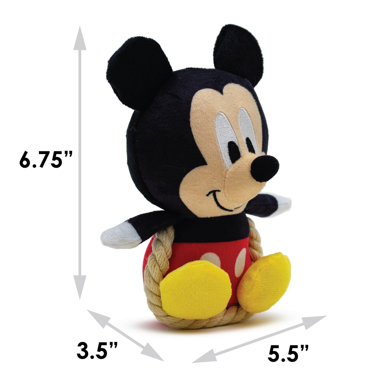 Dog Toy Squeaker Plush with Rope - Disney Mickey Mouse Chibi Sitting Pose