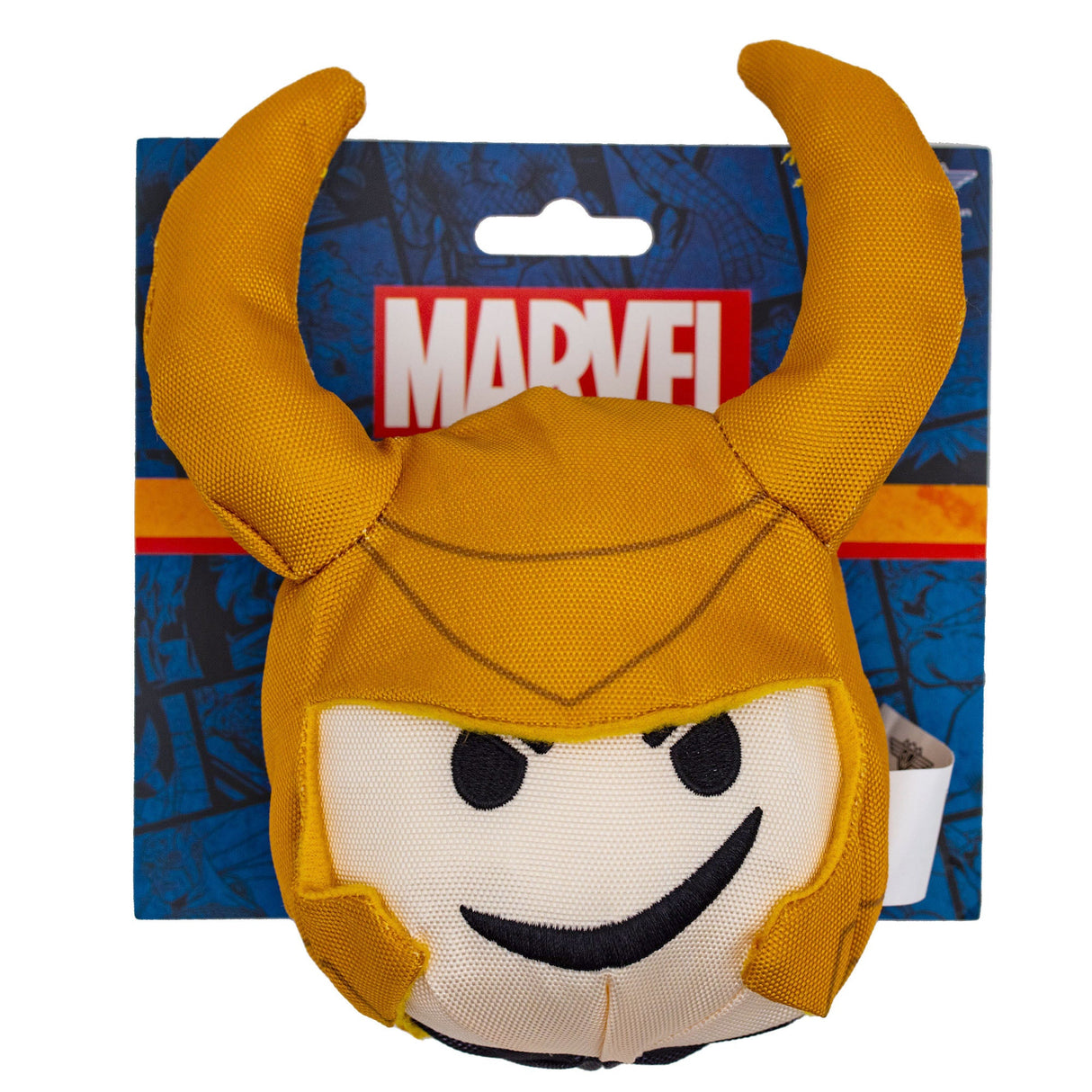 Dog Toy Squeaker Plush - Loki Smirking Face Round