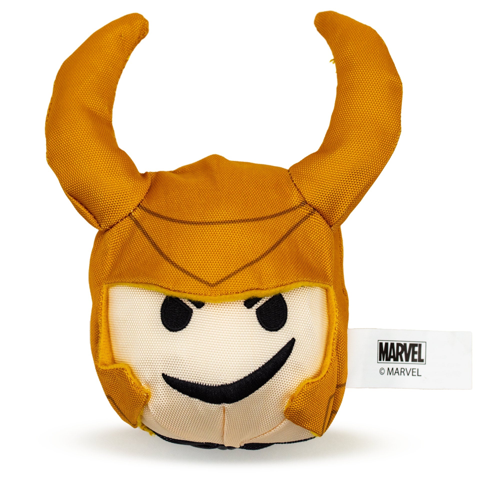 Dog Toy Squeaker Plush - Loki Smirking Face Round