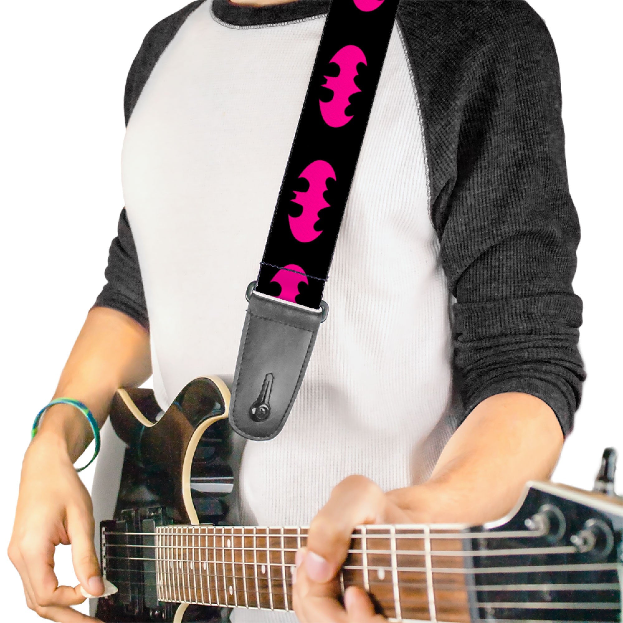 Guitar Strap - Batman Signal Black/Fuchsia