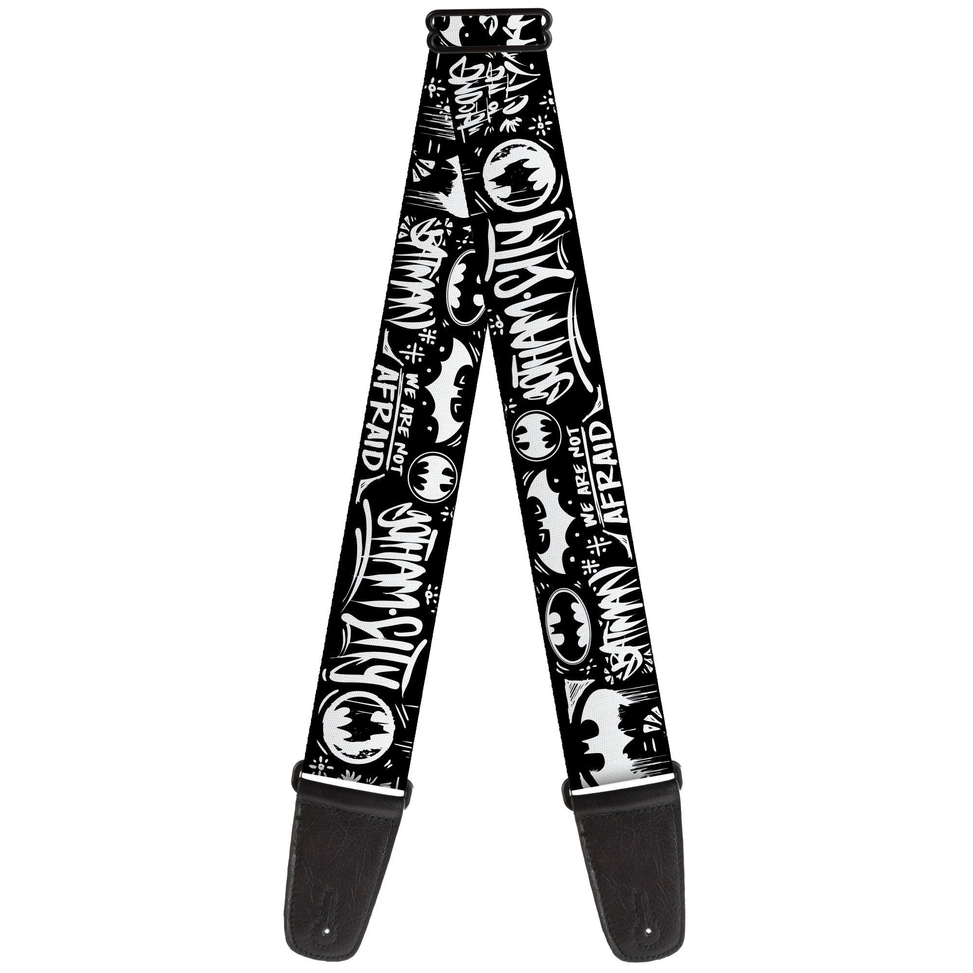 Guitar Strap - Batman Gotham City Graffiti Collage Black/White