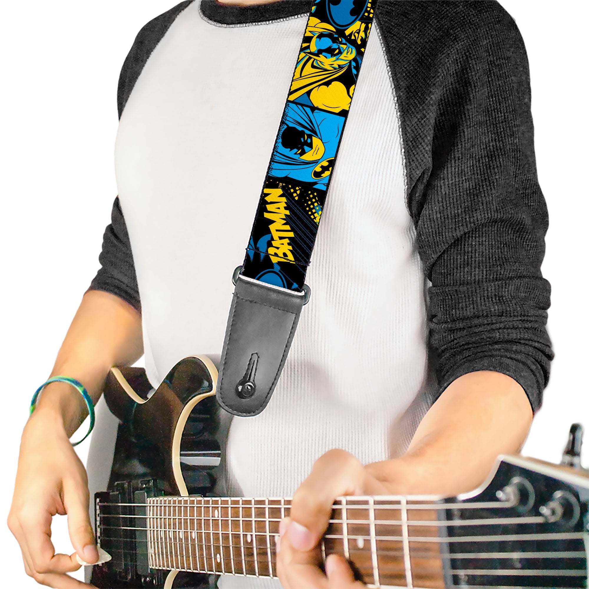 Guitar Strap - BATMAN Poses and Logo Collage Black/Blue/Yellow