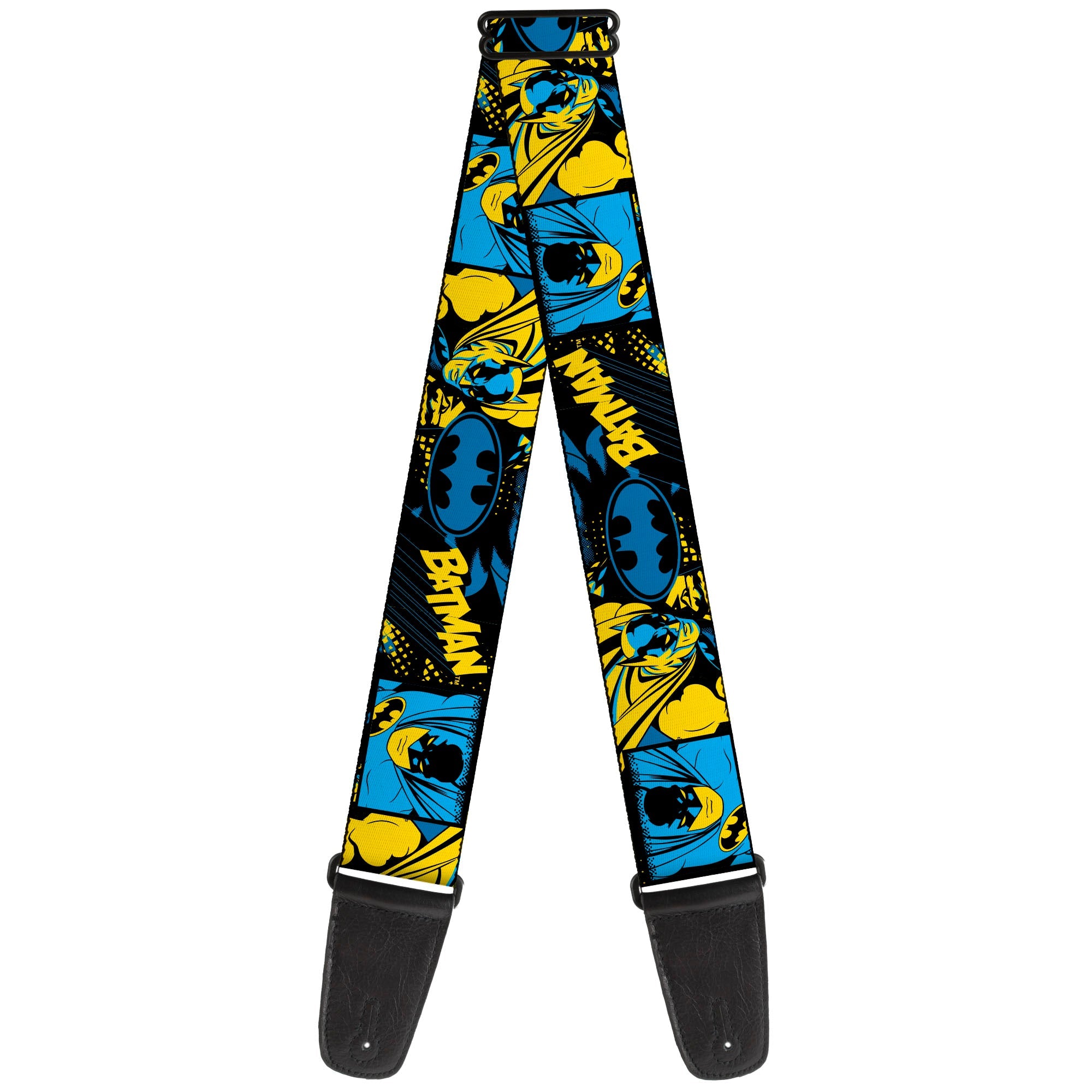 Guitar Strap - BATMAN Poses and Logo Collage Black/Blue/Yellow