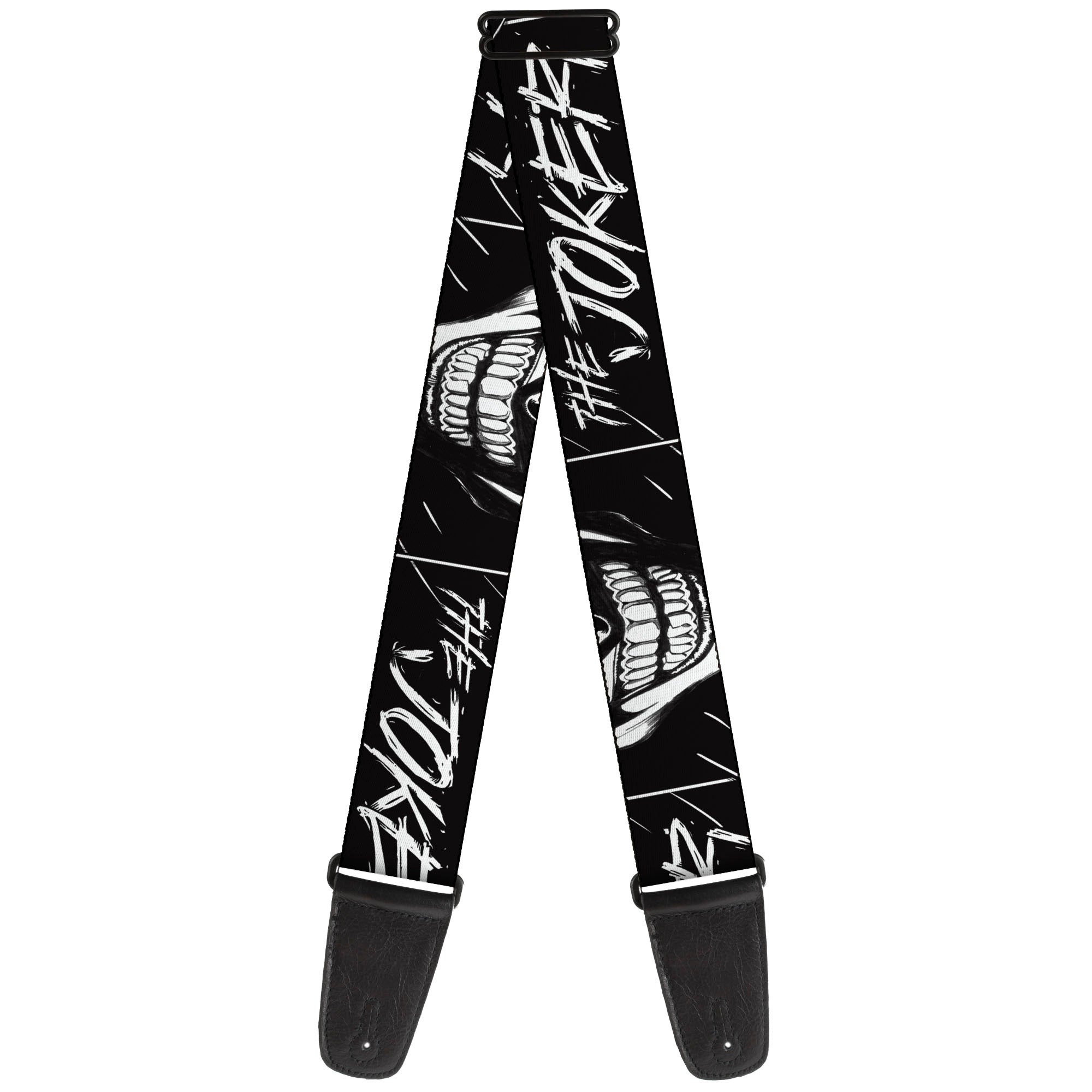 Guitar Strap - THE JOKER Smiling Eyes Sketch Close-Up Black/White