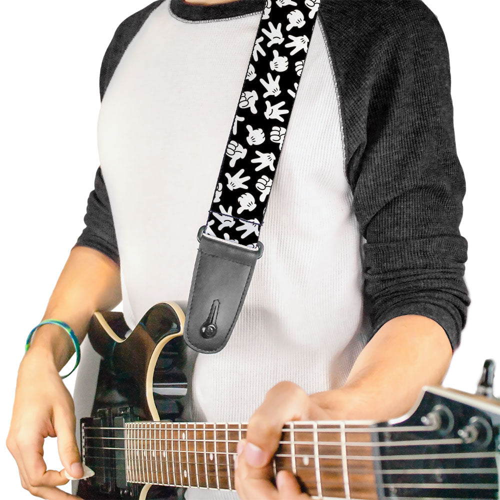 Guitar Strap - Mickey Mouse Hand Gestures2 Scattered Black/White