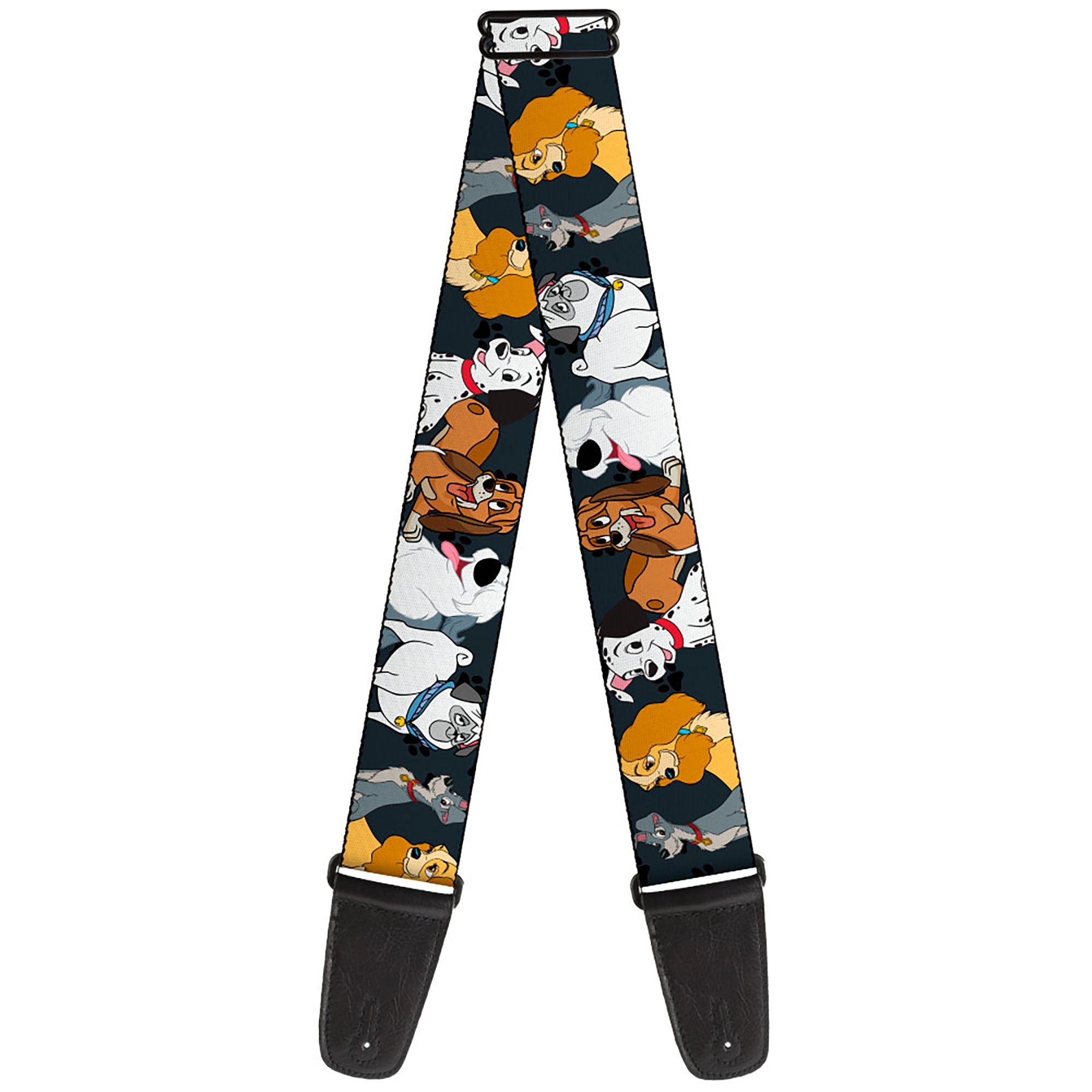 Guitar Strap - Disney Dogs 6-Dog Group Collage/Paws Gray/Black