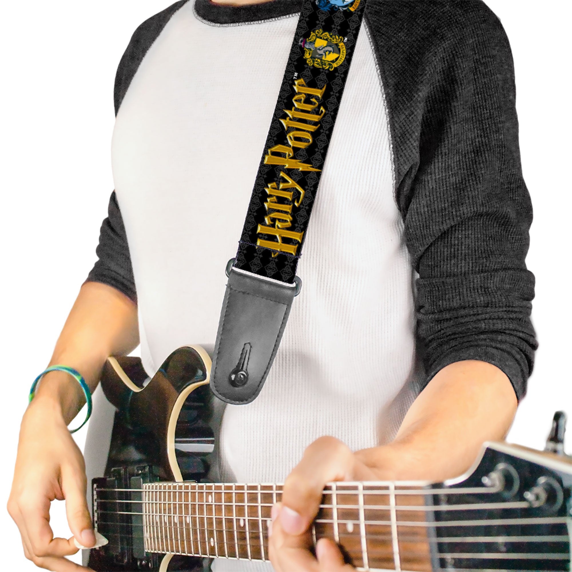 Guitar Strap - HARRY POTTER Hufflepuff/Ravenclaw/Gryffindor/Slytherin Coat of Arms Black